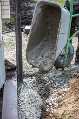 Concrete mix trolley at a construction site. Technologies