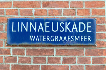 Fototapeta na wymiar Street Sign Linneauskade At Amsterdam The Netherlands 14-5-2021
