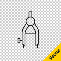 Black line Drawing compass icon isolated on transparent background. Compasses sign. Drawing and educational tools. Geometric instrument. Vector
