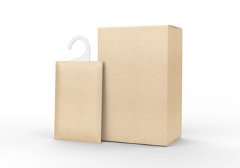Blank fragrance hanging sachet packet bag for branding mock up, 3d render illustration.