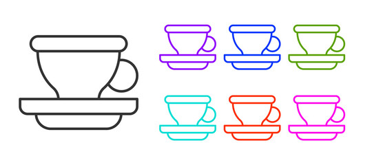 Black line Coffee cup icon isolated on white background. Tea cup. Hot drink coffee. Set icons colorful. Vector