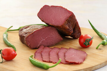 dry meat and slices on a white background. Local name kuru et