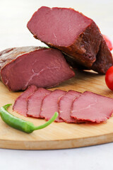 dry meat and slices on a white background. Local name kuru et