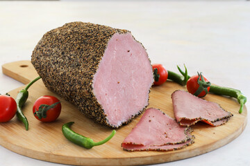 Pepper roastbeef on a white background. Local name karabiberli roastbeef