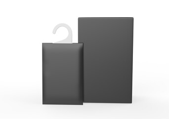 Blank fragrance hanging sachet packet bag for branding mock up, 3d render illustration.