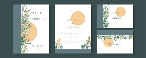 Set of card with flower rose, leaves watercolour. Wedding ornament concept. Floral poster, invite. Vector decorative greeting card or invitation design background © SyahCreation