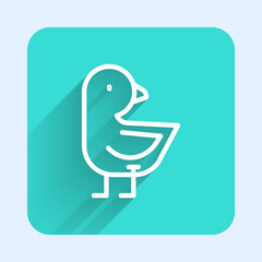 White line Little chick icon isolated with long shadow. Green square button. Vector