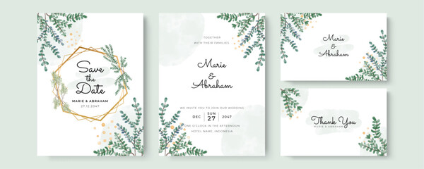 Set of card with flower rose, leaves watercolour. Wedding ornament concept. Floral poster, invite. Vector decorative greeting card or invitation design background