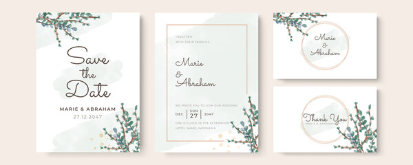 Set of card with flower rose, leaves watercolour. Wedding ornament concept. Floral poster, invite. Vector decorative greeting card or invitation design background