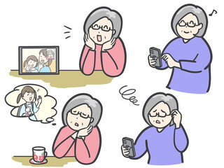 シニア女性と通信機器　孫に会いたいセット