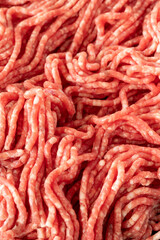 Raw Ground beef on white wooden background. Minced Meat background. Meat close-up