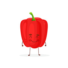 Cute, cartoon, kawaii food, pepper. Vector isolated image of a pepper, bell pepper, healthy vegetable, plant. Sweet face. Character, mascot. Image for poster, postcard, fabric print, childrens clothes