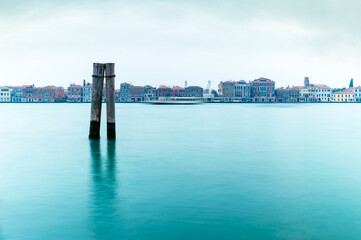 Cold winter calm on pier over Venice lagoon