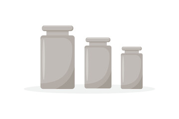 Calibration weights realistic isolated vector illustrations set. Mass measurement equipments in grams and kilograms cliparts collection