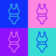 Pop art line Swimsuit icon isolated on color background. Vector