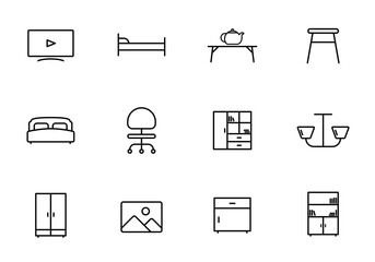 furniture line vector icons isolated on white. furniture icon set for web and ui design, mobile apps and print products