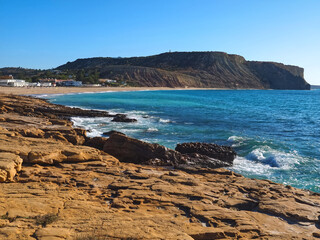 Obraz premium Beautiful Praia da Luz near Lagos at the Algarve coast of Portugal