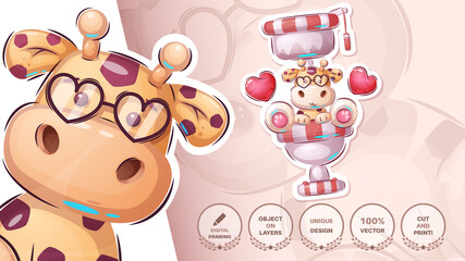 Crtoon character cute giraffe in the toilet - sticker