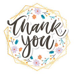 Cute Thank You Script Card Flowers Letter text