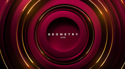 Abstract background with dark wine red circle shapes and golden stripes.