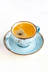 Filter coffee on white wooden background. Local name filtre kahve