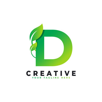 Nature Green Leaf Letter D Logo Design. monogram logo. Green Leaves Alphabet Icon. Usable for Business, Science, Healthcare, Medical and Nature Logos