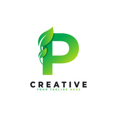 Nature Green Leaf Letter P Logo Design. monogram logo. Green Leaves Alphabet Icon. Usable for Business, Science, Healthcare, Medical and Nature Logos