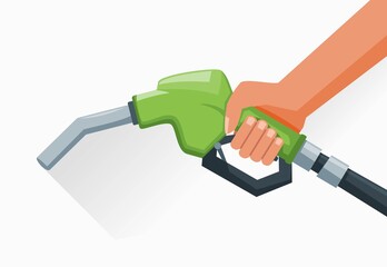 Gas or Petrol Fuel Nozzle Pump in Hand Flat Design Vector Illustration. © Menara Grafis