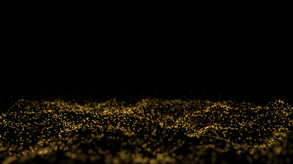 Fototapeta na wymiar Particle background Sparkling gold Has a bright shine Sparkling, beautiful, glowing Brightness of abstract in wave motion In space and universe
