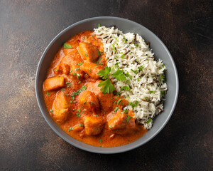Chicken Paprikash with basmati, wild rice in juicy paprika sauce and parsley.
