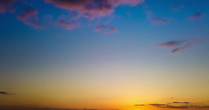 Sunset sky timelapse after sun went down. Sunset blue evening sky time lapse 4K