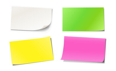 Set of colored blank sticky notes paper with different paper curls