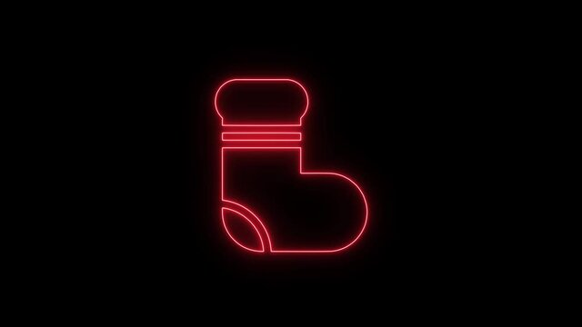 Linear neon animation of red sock on black background. Motion graphic, 4K video