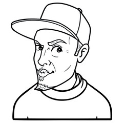 Obraz premium comic avatar of a man with cap. outline, monochrome.