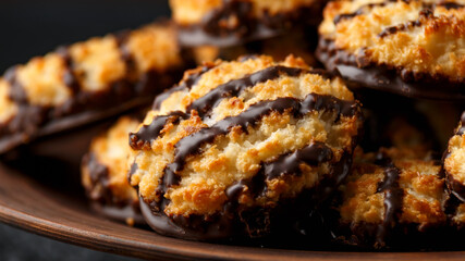 Coconut macaroons cookies with drizzle of chocolate. Gluten free