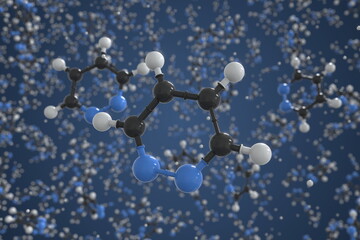 Molecule of pyridazine, ball-and-stick molecular model. Scientific 3d rendering