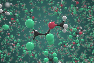 Methoxyflurane molecule made with balls, scientific molecular model. Chemical 3d rendering