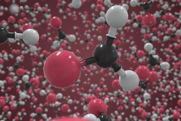 Formaldehyde molecule made with balls, scientific molecular model. Chemical 3d rendering