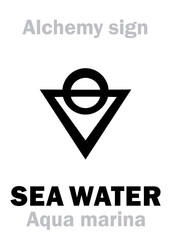 Alchemy Alphabet: SEA WATER (Aqua marina), Seawater, Salted Water (Aqua salsa), Saline, brine; also: Acqua salina, muria, salsura. Chemical formula=[H₂O+NaCl].