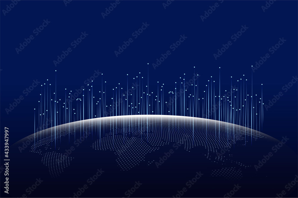 Wall mural global social network,abstrack background vector with blue futuristic background on planet earth. in