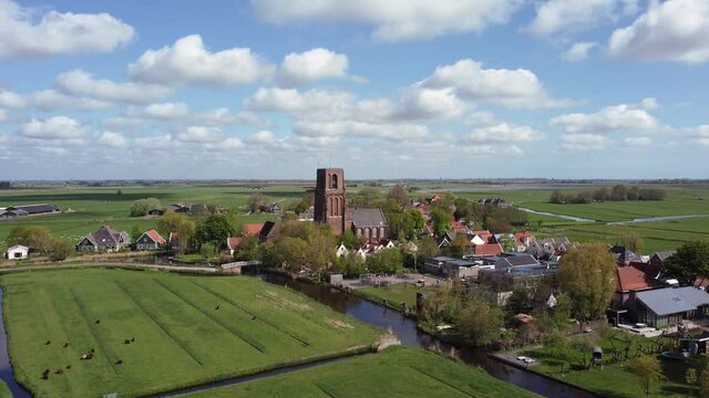 Dutch village Randsdorp with ancient church, Aerial