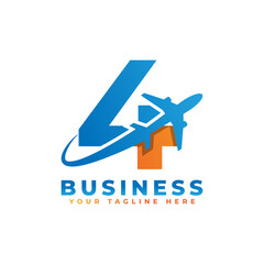 Number 4 with Airplane Logo Design. Suitable for Tour and Travel, Start up, Logistic, Business Logo Template