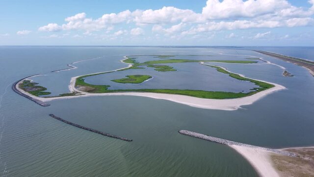 Artificial island Trintelzand, part of the Marker wadden, nature reserve made by man in the Netherlands
