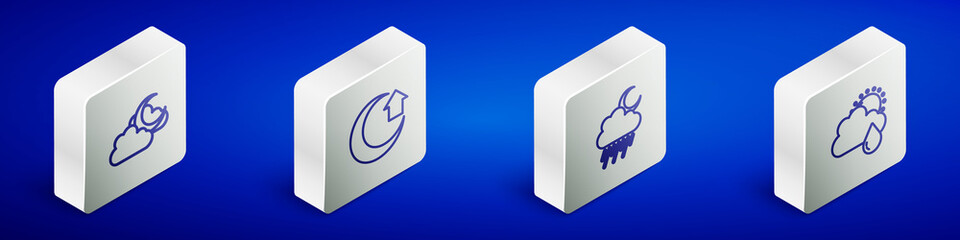 Set Isometric line Cloud with moon, Moon, rain and and sun icon. Vector © Kostiantyn