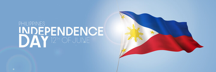 Philippines happy independence day greeting card, banner with template text vector illustration