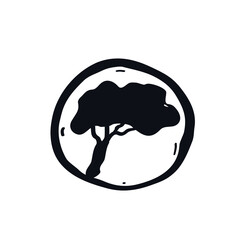 Oak tree doodle stamp Hand drawn round circle logo icon sign Organic eco green design Cartoon children's abstract style Fashion print clothes apparel greeting invitation card cover flyer poster banner