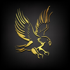 Golden eagle with brush paint  isolate on black background