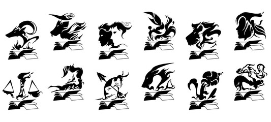 illustration of zodiac sign tattoo style in banner size