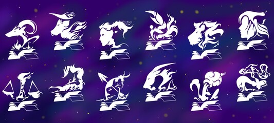 illustration of zodiac sign tattoo style in banner size
