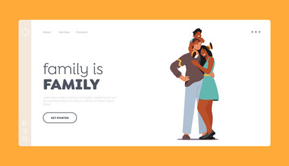 Happy Family Characters Hugging Landing Page Template. Parents and Baby Love, Tenderness. Mother, Dad and Toddler Hug